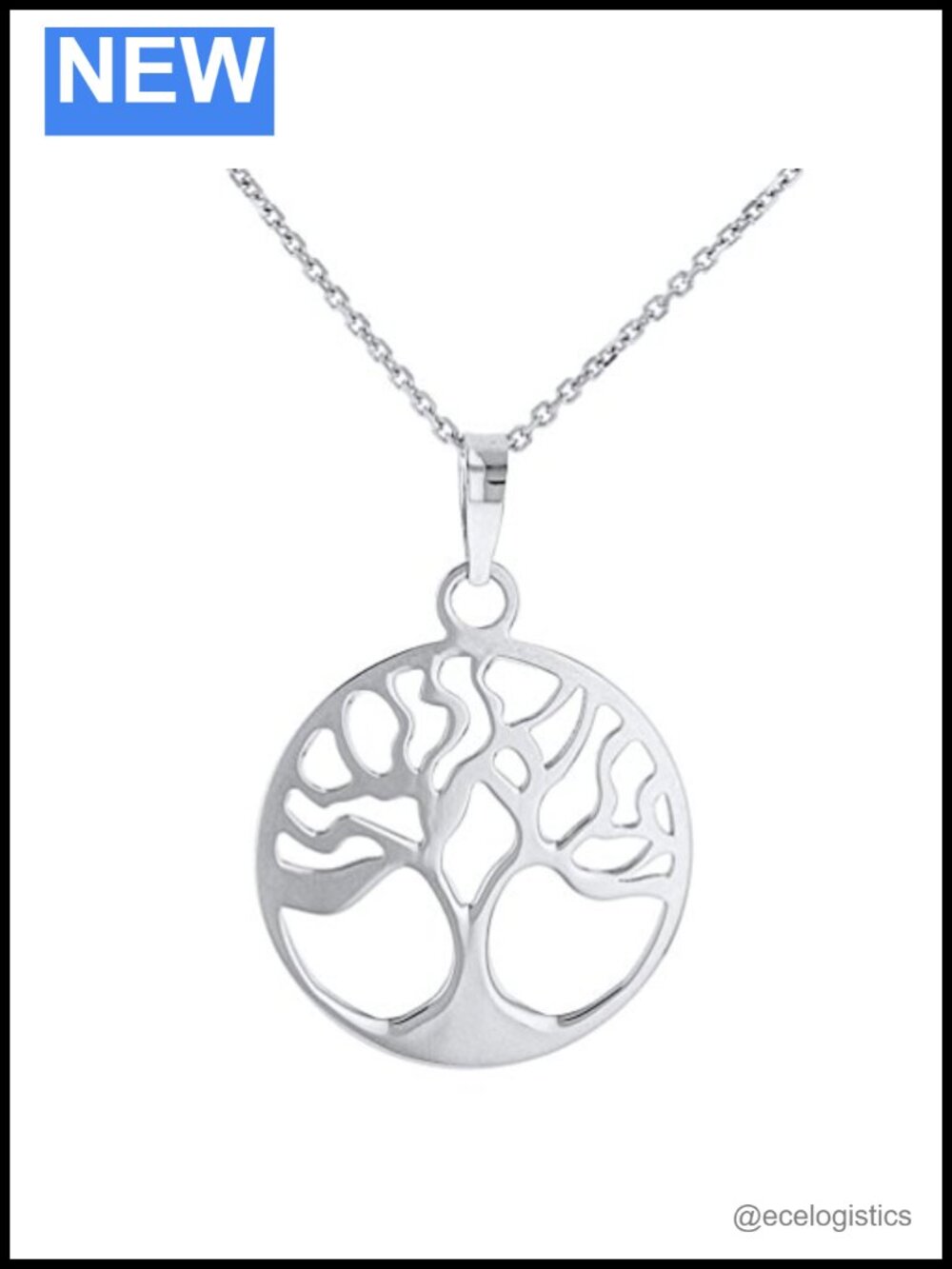 Solid 14k White Gold Tree of Life Pendant Necklace